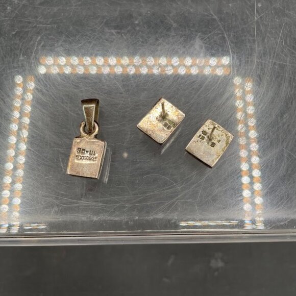 Sterling Silver and Lapis Lazuli Earring and Pendant Set Mexico .925 Rectangle - Picture 5 of 8